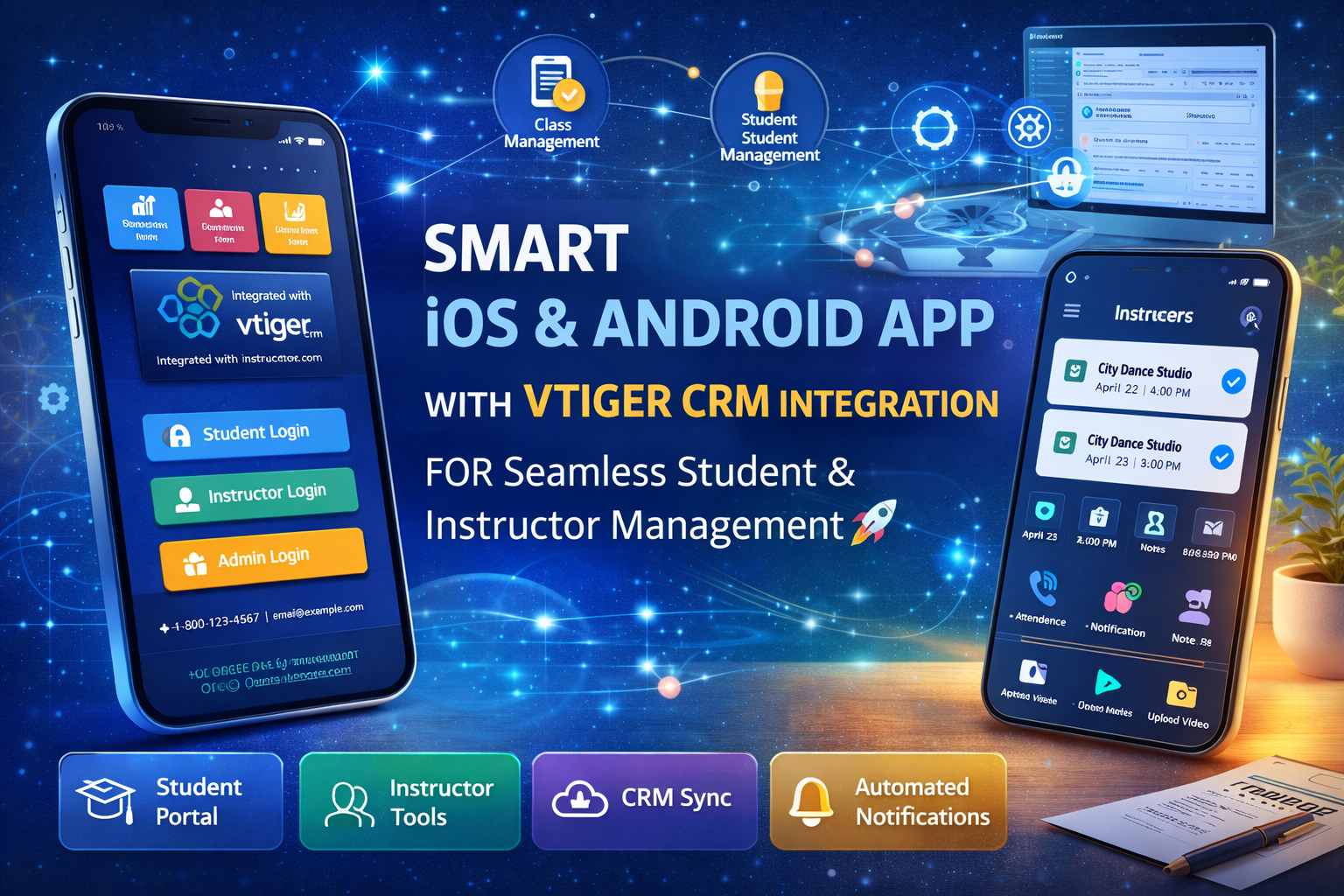 Smart iOS & Android App with VTiger CRM Integration for Seamless Student & Instructor Management