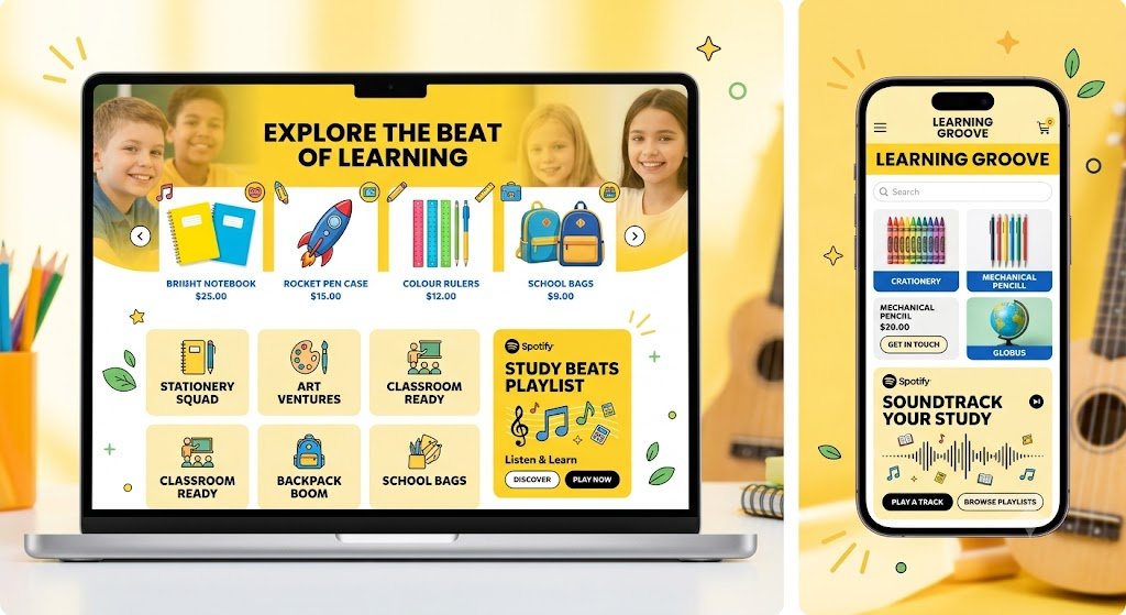 Spotify-Integrated Website Development for a School Supplies Business